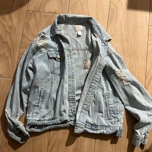 Forever 21 Light Wash Denim Jacket Distressed